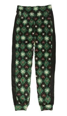 Christmas XS Green Velour Lounge Pant Side Pockets Wide waistband Argyle pattern